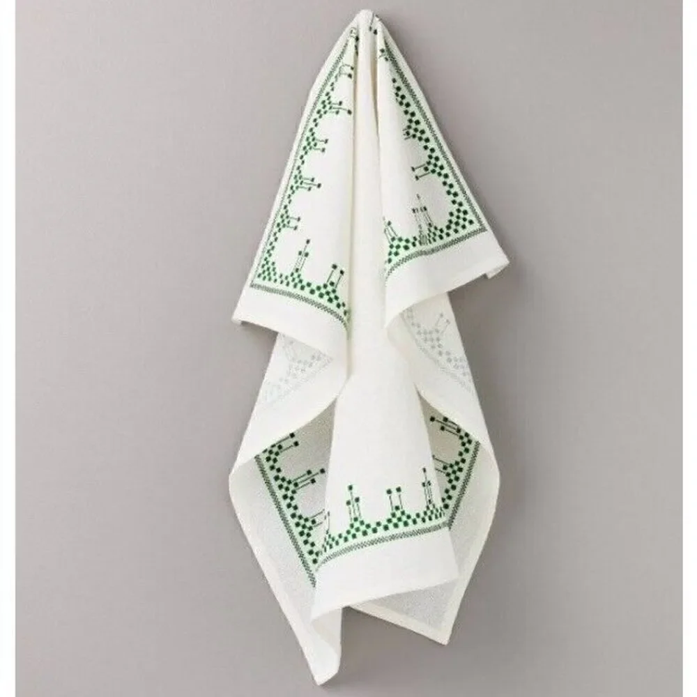 Hearth & Hand Green Geometric Border With Cream Background Kitchen Towel